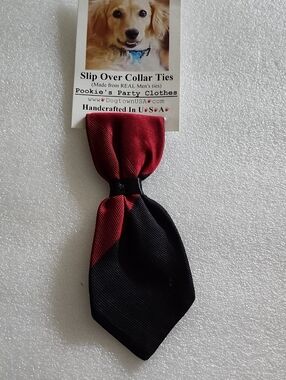 Hand Crafted Red and Black Slip Over Dog Collar Tie
